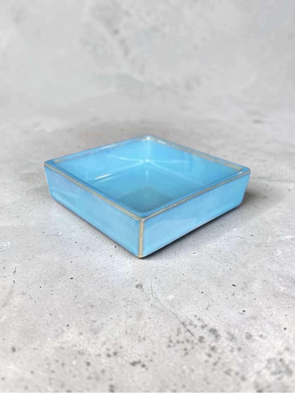 Japanese Handmade Deep Ceramic Plate Pastel Creamy Blue 50 Years Vintage Unused